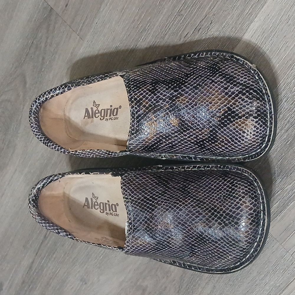 Alegria Black and Brown Snakeskin Loafers